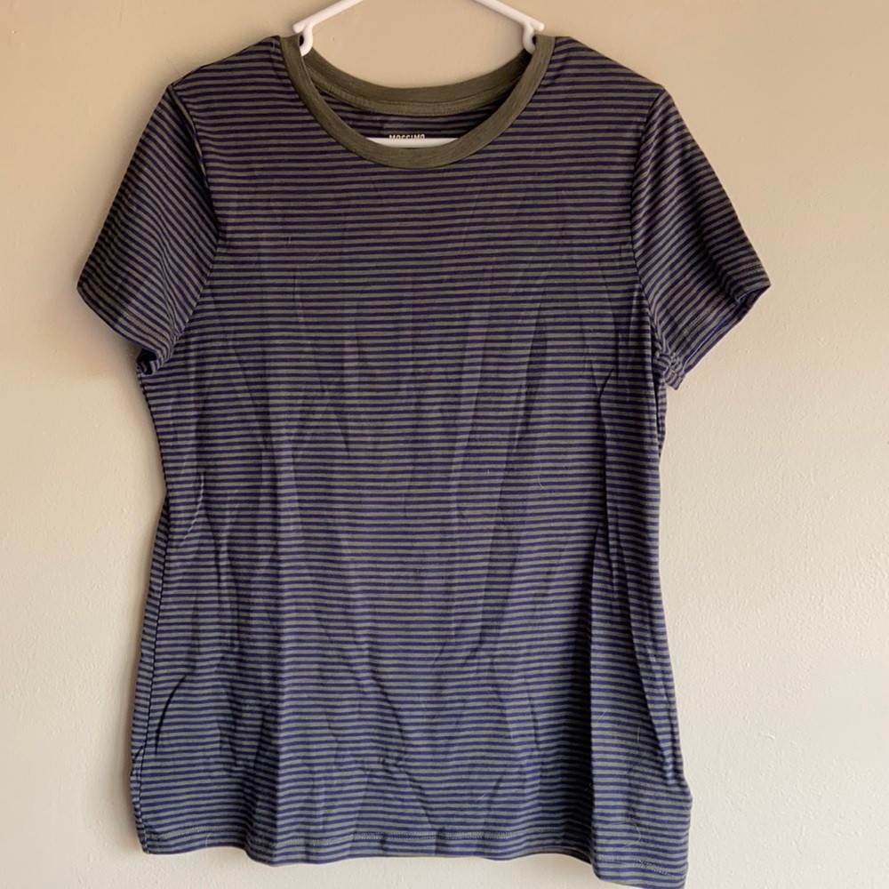 Large Navy & Green Striped Shirt